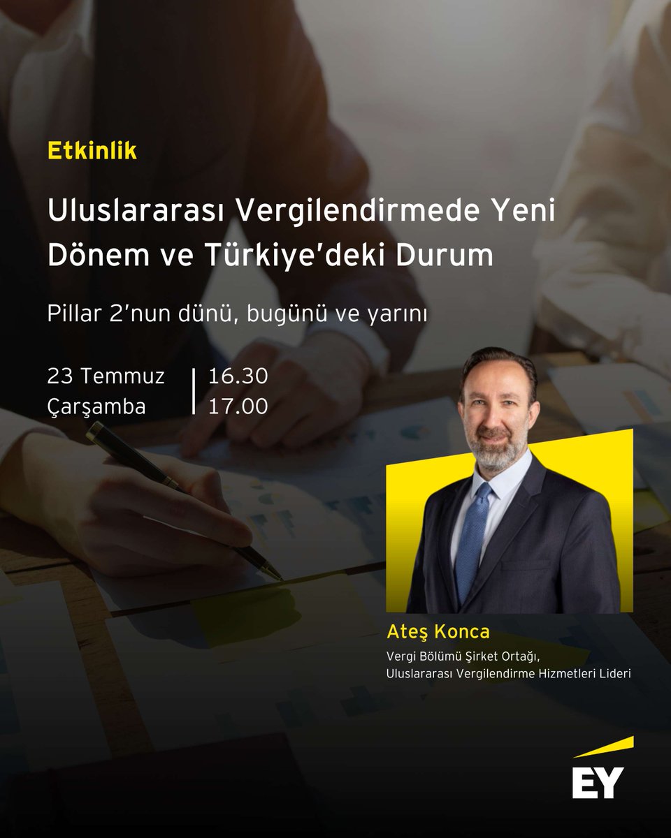 23 Temmuz günü Vergi Denetim Kurulu Başkanlığı tarafından düzenlenecek sempozyumda Vergi Bölümü Şirket Ortağı ve Uluslararası Vergilendirme Hizmetleri Liderimiz Ateş Konca değerlendirmelerde bulunacak.

Detaylar: ow.ly/k4S750WtgOU

#EYTürkiye #ShapeTheFutureWithConfidence