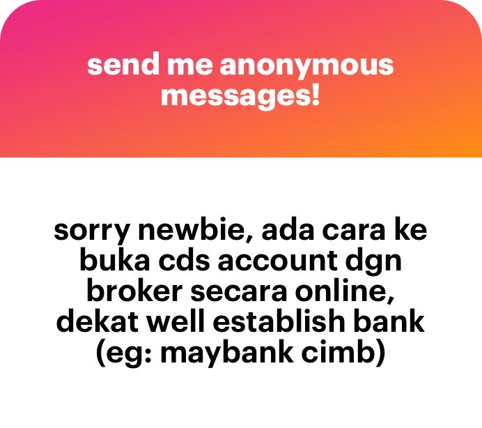 Teringat pulak awal2 bukak CDS dulu punyalah susah. 

Kena pergi bank lah, isi form, pastu tunggu 2,3 minggu baru dapat surat bgtahu dah registered 😂

Sekarang dah senang.

Download je apps, register, upload IC &amp; bank statement dah setel.

Apps apa nak download?