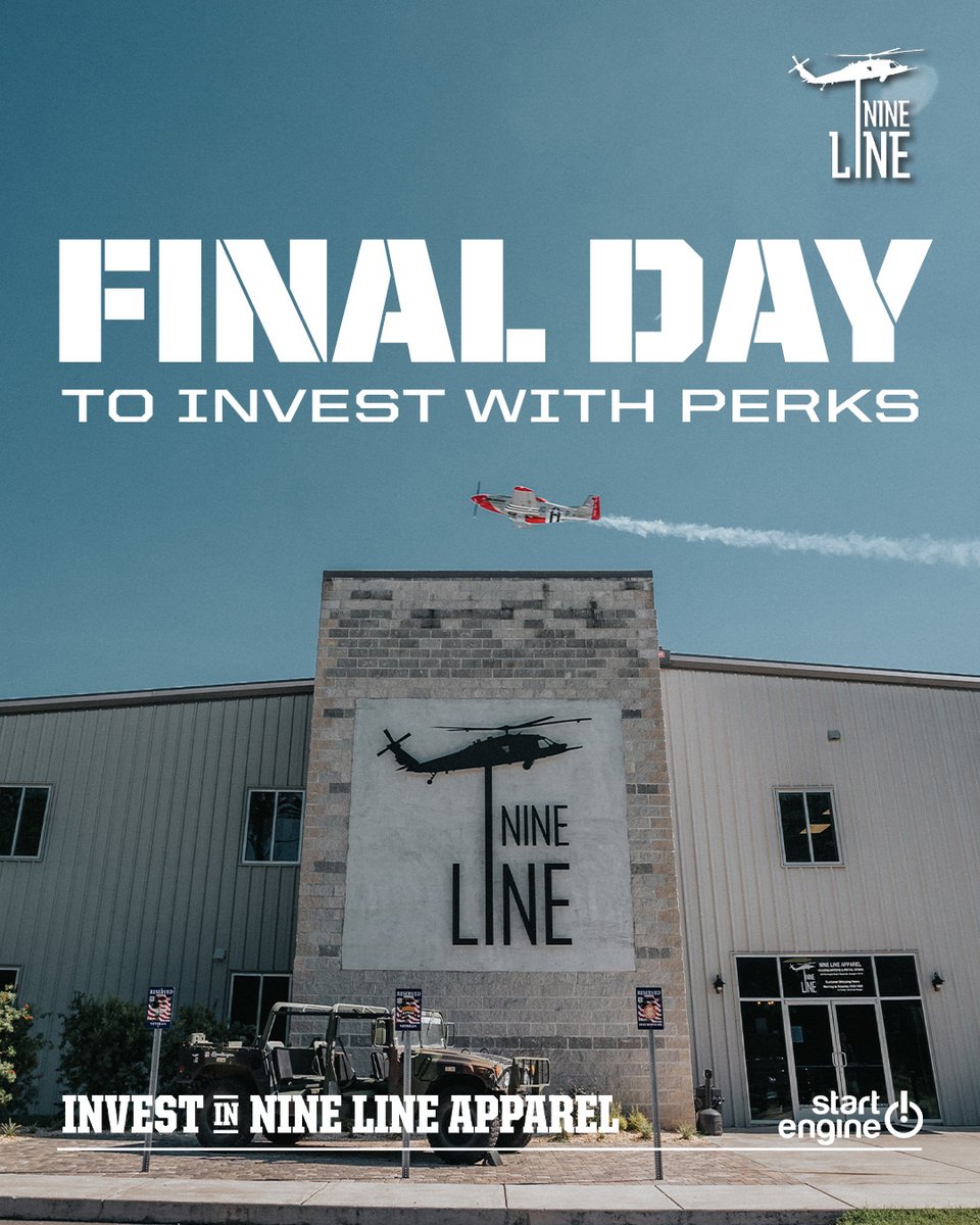 NineLineApparel's tweet image. This is it. Final hours to claim bonus shares and own part of Nine Line Apparel.
Invest now. Support the mission.
Stand for something- nine.li/Invest-Here
#FinalHours #NowOrNever #InvestToday #BonusShares #NineLineApparel