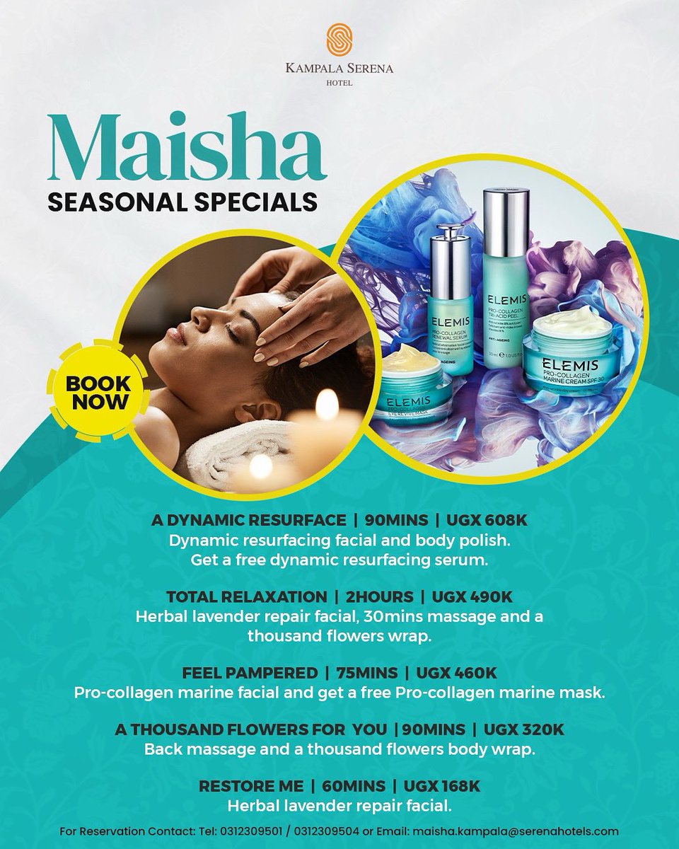 Escape the noise, embrace the calm. 
At Maisha Spa, we turn moments into memories of pure relaxation.
Come unwind with us. 

#MaishaSpa #KampalaSerenaHotel #SerenaHotels #TwendeSerena #SerenaExperiences