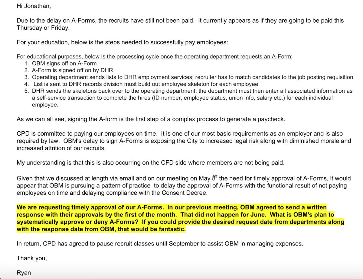 byaliceyin's tweet image. New: CPD brass accused Mayor Brandon Johnson’s administration of deliberately slowing down paychecks for dozens of employees this summer in a fiery email that warned the city was jeopardizing its compliance with the federal consent decree.
chicagotribune.com/2025/07/22/pol…