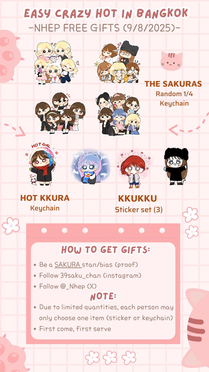 _Nhep's tweet image. 🌸Giveaway 🌸
#EASY_CRAZY_HOT_IN_BANGKOK
Date: 9/8/2025
Time: TBA
Location: Thunder dome
Please kindly retweet
#사쿠라 #宮脇咲良 #SAKURA #르세라핌 #LE_SSERAFIM