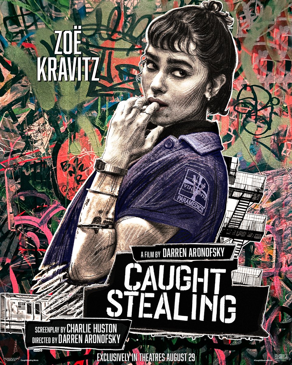 Fandango's tweet image. Catch Zoë Kravitz as Yvonne in Darren Aronofsky's #CaughtStealingMovie – exclusively in theatres August 29.