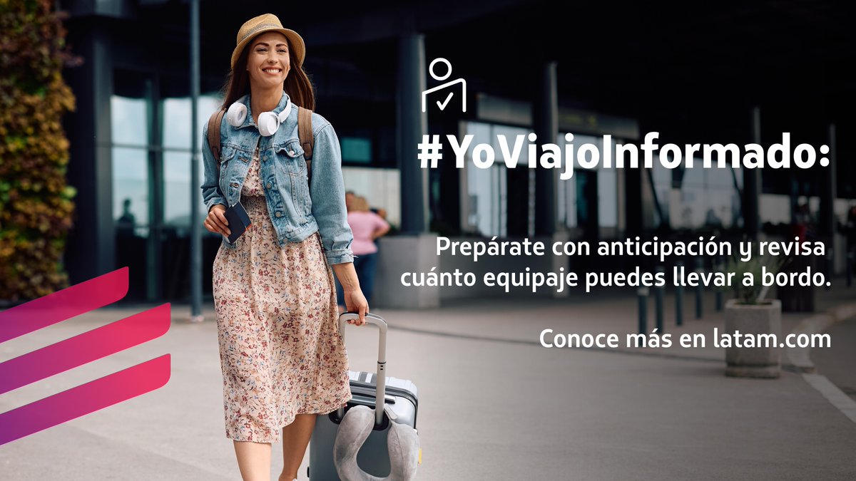 Antes de volar, revisa el equipaje que puedes llevar en cabina y en bodega, según tu tarifa. En caso de que necesites llevar más, puedes comprar equipaje adicional en la web o nuestra App LATAM.
Más información en: lnk.to/htHi8Q #YoViajoInformado ✈️🇵🇪