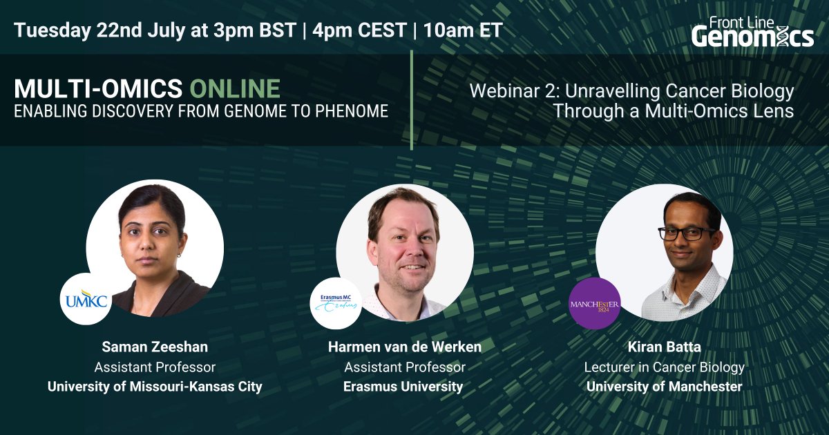FLGenomics's tweet image. Webinar 2: Unravelling Cancer Biology through a #multiomics Lens starts in 1 hour! This session will focus on the multiple omics layers involved in cancer, alongside insights on how AI is supporting data integration and driving meaningful conclusions. Register:…