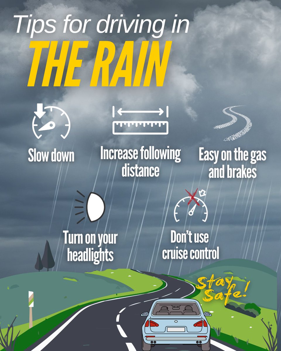 NHTSAgov's tweet image. Severe weather can create hazardous road conditions. ⛈️ If you find yourself driving on slick roads during a downpour, slow down and remember the basics. ⤵️
If you come across high water, Turn Around, Don't Drown!