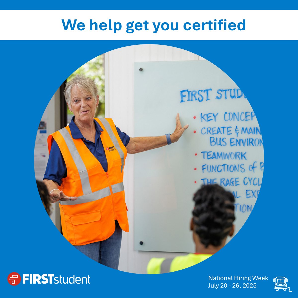 WorkAtFirst's tweet image. 🚍 Your journey starts here! First Student provides comprehensive training to get you in the driver’s seat. No matter your training needs, our programs offer specialized material for different skill levels so you are prepared to be behind the wheel. workatfirst.com.
