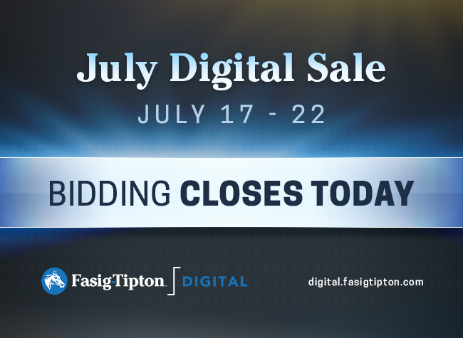 FasigTiptonCo's tweet image. Bidding closes TODAY beginning at 2 PM ET for the July Digital Sale on #FasigDigital!
Place your bids now 👉 fasigtipton.co/FTDJUL2025