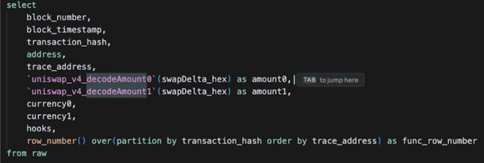 デコードされたUniswap V4データを示すクエリ結果