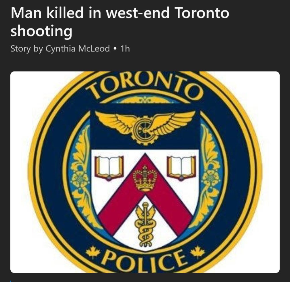 chrisdacey's tweet image. A shooting early Tuesday in Toronto’s west end has left a man dead.
There was no immediate word on suspects.
Homicide detectives are investigating.
This is the city’s 23rd homicide of the year.
msn.com/en-ca/news/oth…