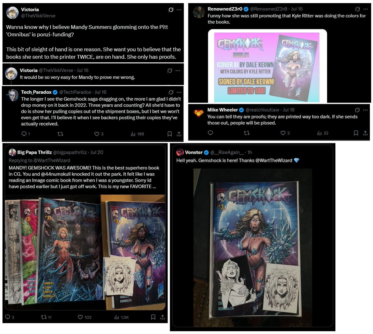 WartTheWizard's tweet photo. What is it with these people? How many times do they have to be proven wrong before they admit they're either wrong or just dumb as fuck? Why does there always have to be a conspiracy? All the books are here. Backers are receiving them. No, it didn't print too dark, it was the photos. Kyle colored cover A. 

"You can tell they are proofs." 
"It would be so easy for Mandy to prove me wrong."

Okay. 🤷‍♀️