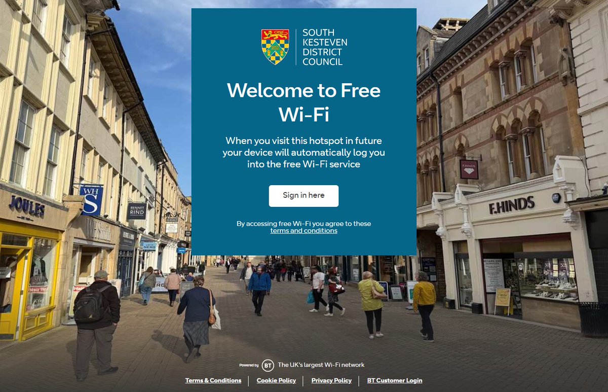 Free public wi-fi is available in SK towns thanks to investment from SKDC. Look for 'S Kesteven Free WiFi' and sign in by pressing the button. No password required; coverage will switch automatically as you move across the areas covered. 
 tinyurl.com/SKDCwifi
#SKDC #FreeWifi