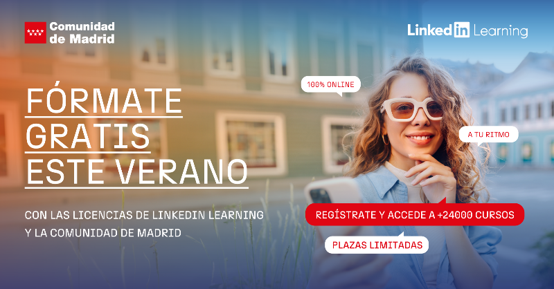 ComunidadMadrid's tweet photo. ⏰ ¡ÚLTIMA LLAMADA!
Activa tu licencia gratuita de LinkedIn Learning con la Comunidad de Madrid y accede a +24.000 cursos online.
🎓 Fórmate este verano, a tu ritmo.
🔗 Empieza hoy mismo
