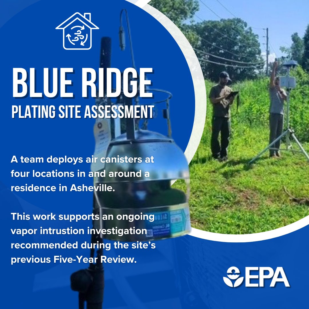 🧪 What’s in the Air We Breathe?
 
EPA recently took samples near a former plating facility in Arden, NC to find out if harmful chemicals from past industrial activity are affecting nearby air quality.
 
As a part of the Blue Ridge Plating site assessment Air Study, a team