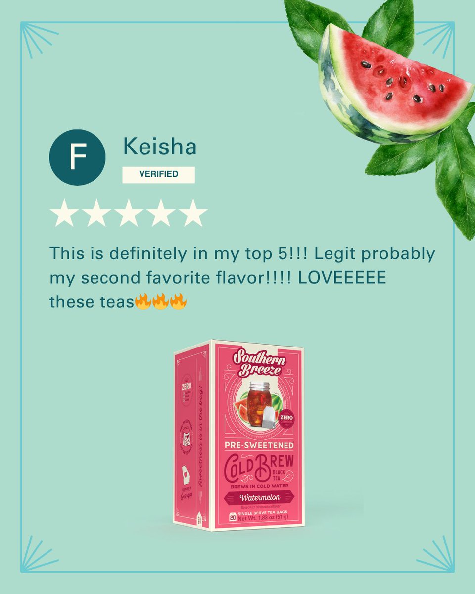 We're so here for the enthusiasm, y'all! Seein' how much love our Sweet Teas get is what keeps us goin'. Thanks for sharin' your review, Keisha! 🍉 
ow.ly/5A2M50Wiybr

#consumerreview #watermelon #productreview #5stars #watermelon #watermelontea