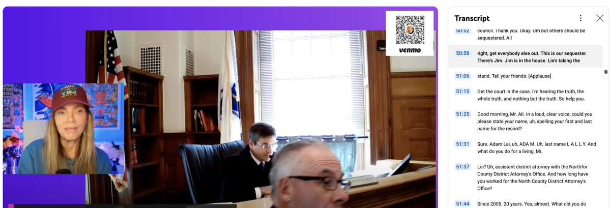 em64000's tweet image. It's fitting that "Lally's taking the stand" became "lie's taking the stand" on the YouTube transcript
