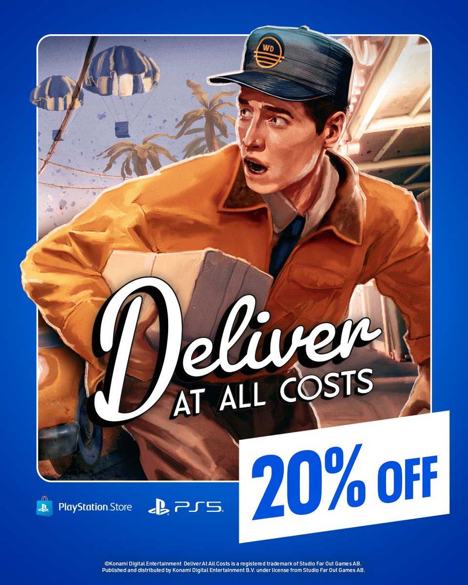 Konami's tweet image. Pick up Deliver At All Costs with 20% OFF during the #PlayStation Summer Sale! 💥📦
Don't miss your quota. Sale ends July 30th. bit.ly/4lG95fb