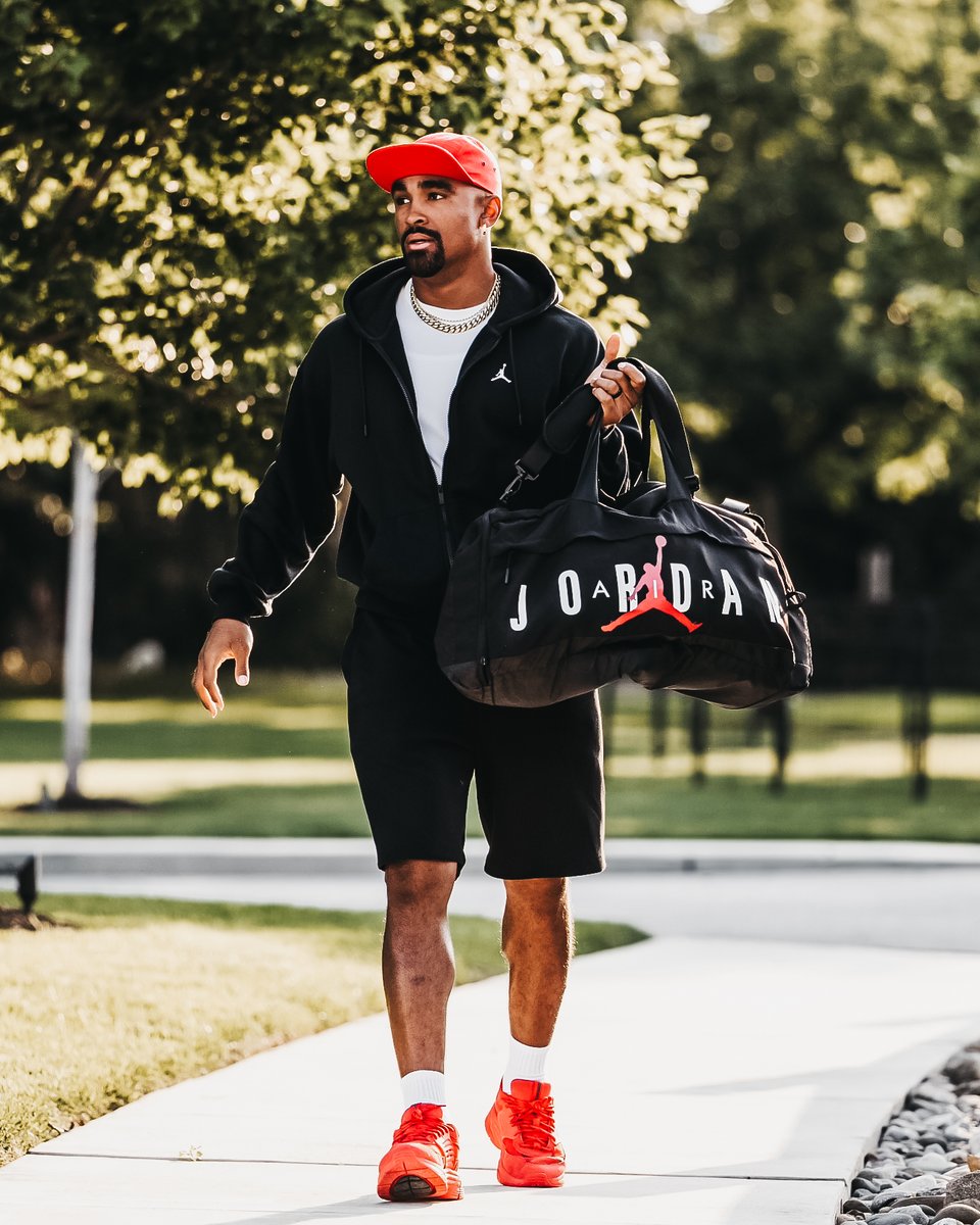 J23app's tweet image. Jalen Hurts reports to Philadelphia Eagles training camp in the @Jumpman23 Trunner O/S, available this October