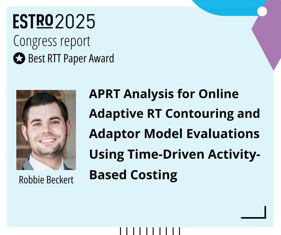 ESTRO_RT's tweet image. 🏆Best RTT Paper Award at #ESTRO25!
Can #APRTs improve workflow + cut costs in online #adaptiveRT?
This study shows APRT-led contouring saves time ⏱️ &amp;amp; money 💰vs. RO-led teams.
Redefining roles = better care &amp;amp; new #RTT careers.
👉 bit.ly/4nz73yu
#Radiotherapy