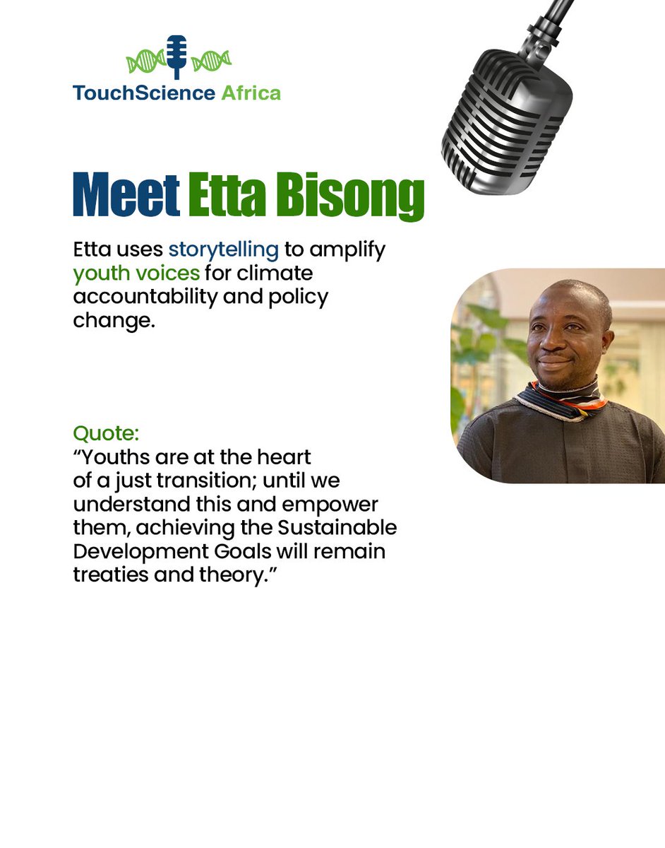 Meet  Etta Bisong @biz4real57, Journalist/Rights Advocate at <a href="/Connected_dev/">Connected Development [CODE]</a>  &amp; Abuja Bureau Chief, <a href="/environewsng/">EnviroNews</a>.

At TouchScience Africa, we celebrate youth advocates using storytelling for climate accountability and policy change.

#IYD2025 #YouthVoices #ClimateAction #SDGs