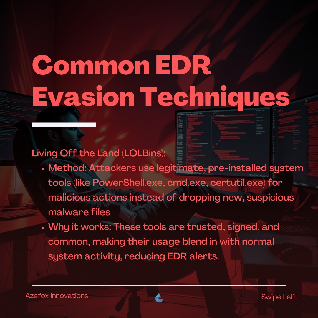 We_Azefox's tweet image. Ghosting the Endpoint: EDR Evasion 101
EDR systems are the digital sentinels, watching every move on the endpoint. 

#RedTeam #EDREvasion #Cybersecurity #OffensiveSecurity #Hacking #Stealth
#ThreatEmulation #PurpleTeam #AdversarySimulation #Infosec #TTPs
#PostExploitation