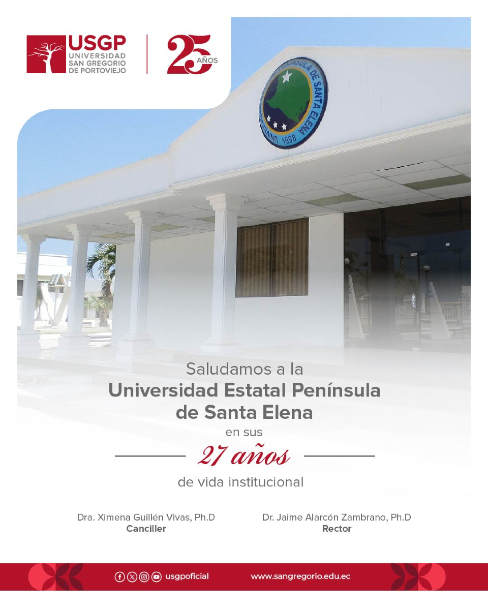 USGPOFICIAL's tweet image. Nuestra #USGP saluda a la Universidad Estatal Península de Santa Elena por sus 27 años de vida institucional al servicio de la educación superior ✨❤️.
Éxitos y felicitaciones 🤝.