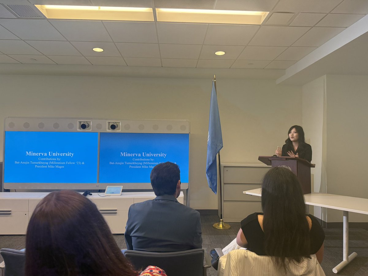 mcmageejr's tweet image. Was delighted to join @MinervaUni alumnus & Millennium Fellow Bat-Anujin Tumurkhuyag at the United Nations. We spoke about the role universities and students can play in meeting the UN’s Sustainable Development Goals. Grateful to @SamVaghar for inviting us!
