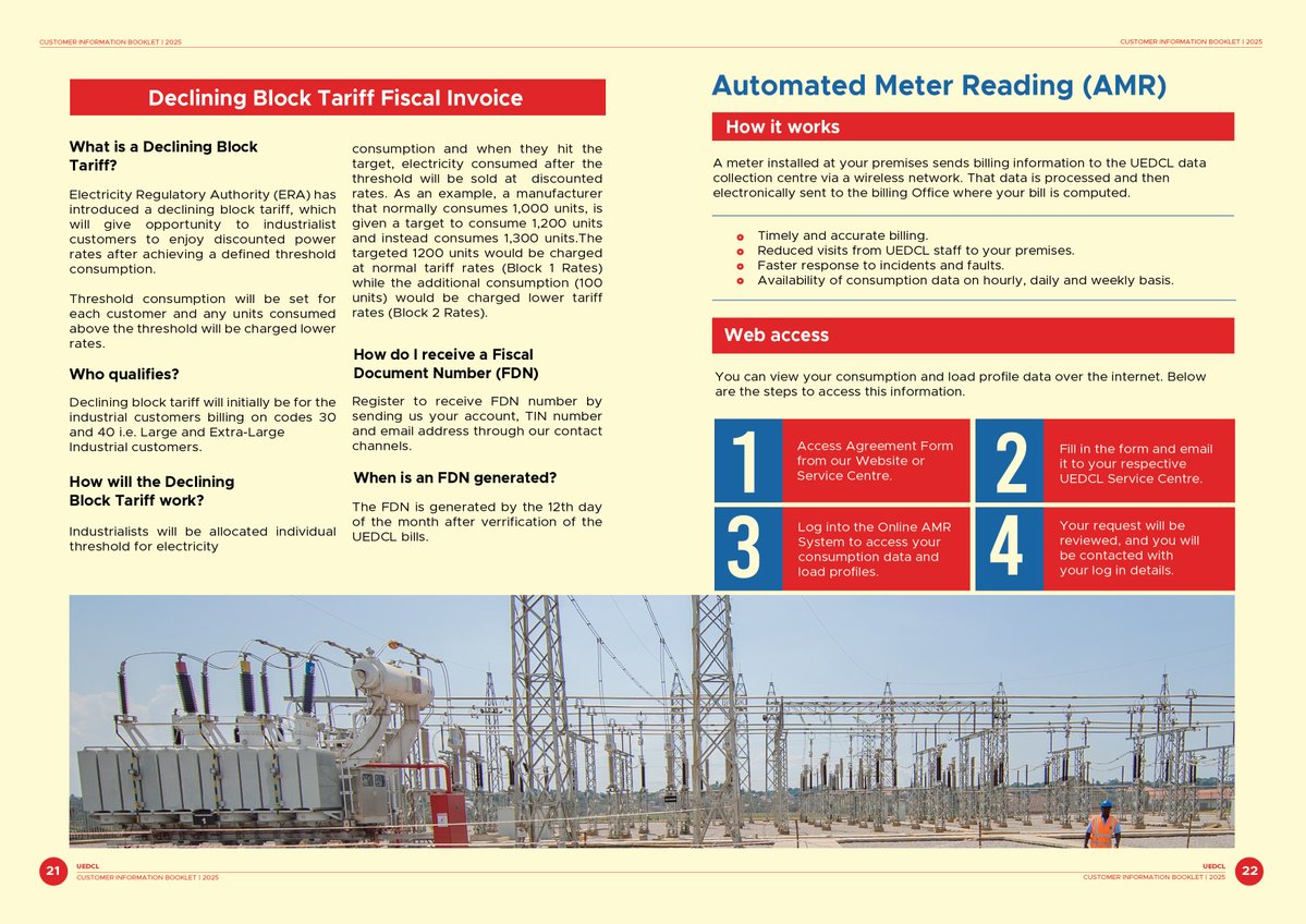 UEDCLTD's tweet image. What you need to know!!
Your quick visual guide to the Declining Block Tariff and AMR (Automatic Meter Reading).
#UEDCLinService
#LightingUpYourWorld