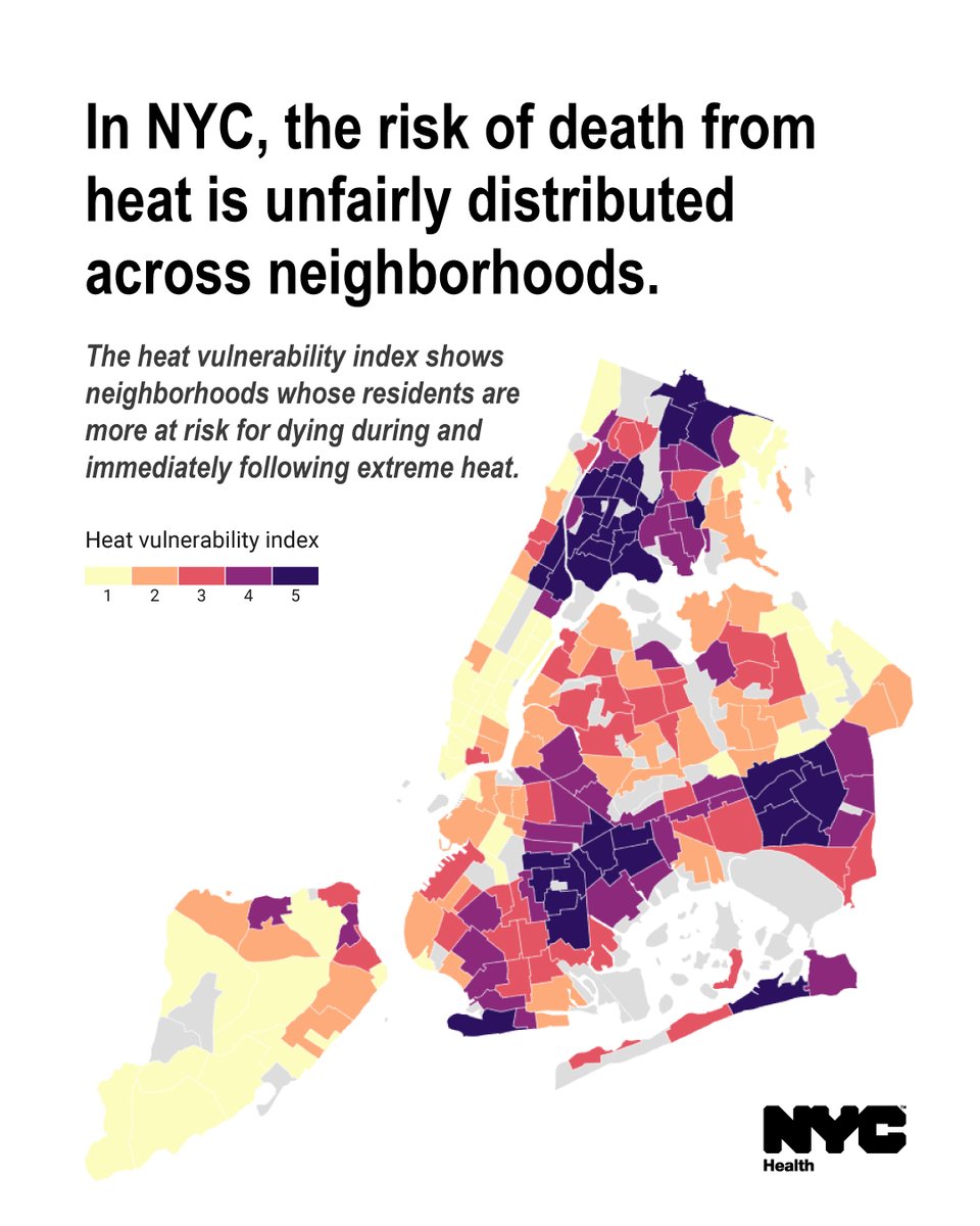 nycHealthy's tweet image. Deaths from heat increased in the past decade in NYC, mainly due to hotter summers overall. Among those who died from heat stress, the place of death was most often an un-air-conditioned home.
Learn more in our new report: on.nyc.gov/4eARty1