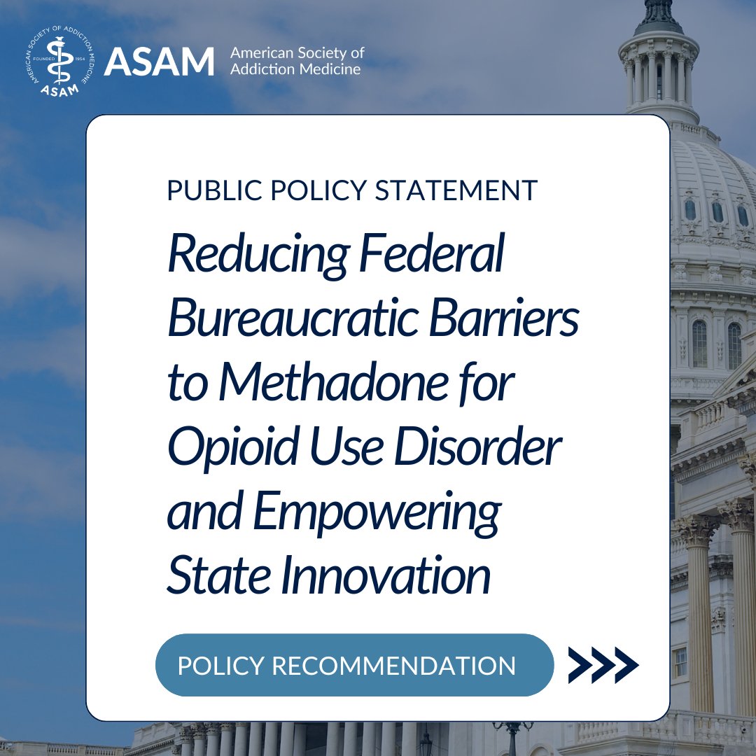 ASAMorg's tweet image. 📢 ASAM urges policymakers to make methadone treatment for opioid use disorder more accessible by cutting federal red tape regulations and allowing states to adopt innovative treatment models.
📃 Read the new public policy statement here >> ow.ly/khSz50Wtgs2