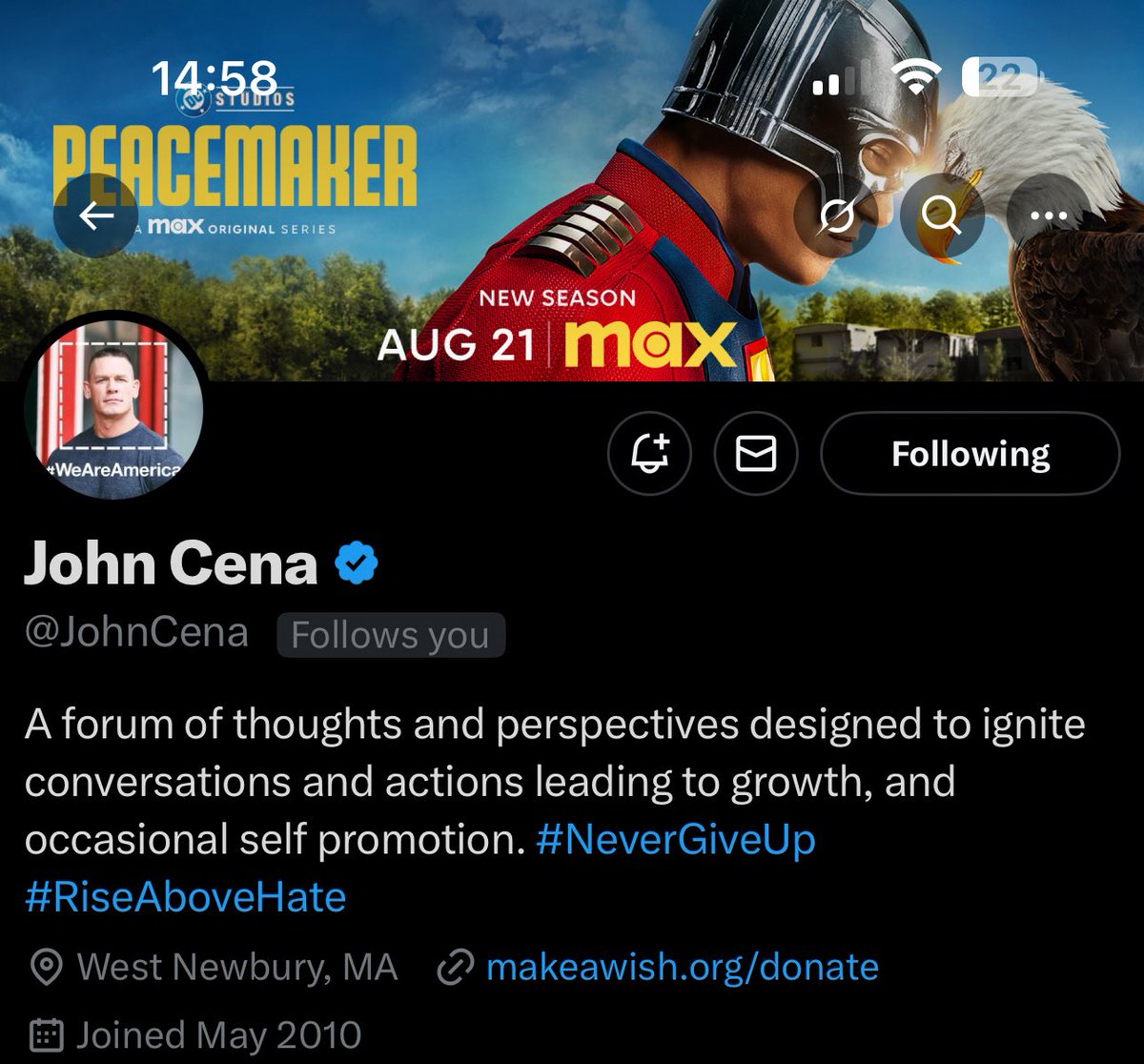 The_Nomad43's tweet image. Hey guys, I hit 1k followers on Twitter. A huge thanks to all of you for supporting me.
And look who followed me today, he is the best WWE wrestler of our generation. The none other than @JohnCena.
A very special thanks to you champ, @JohnCena!