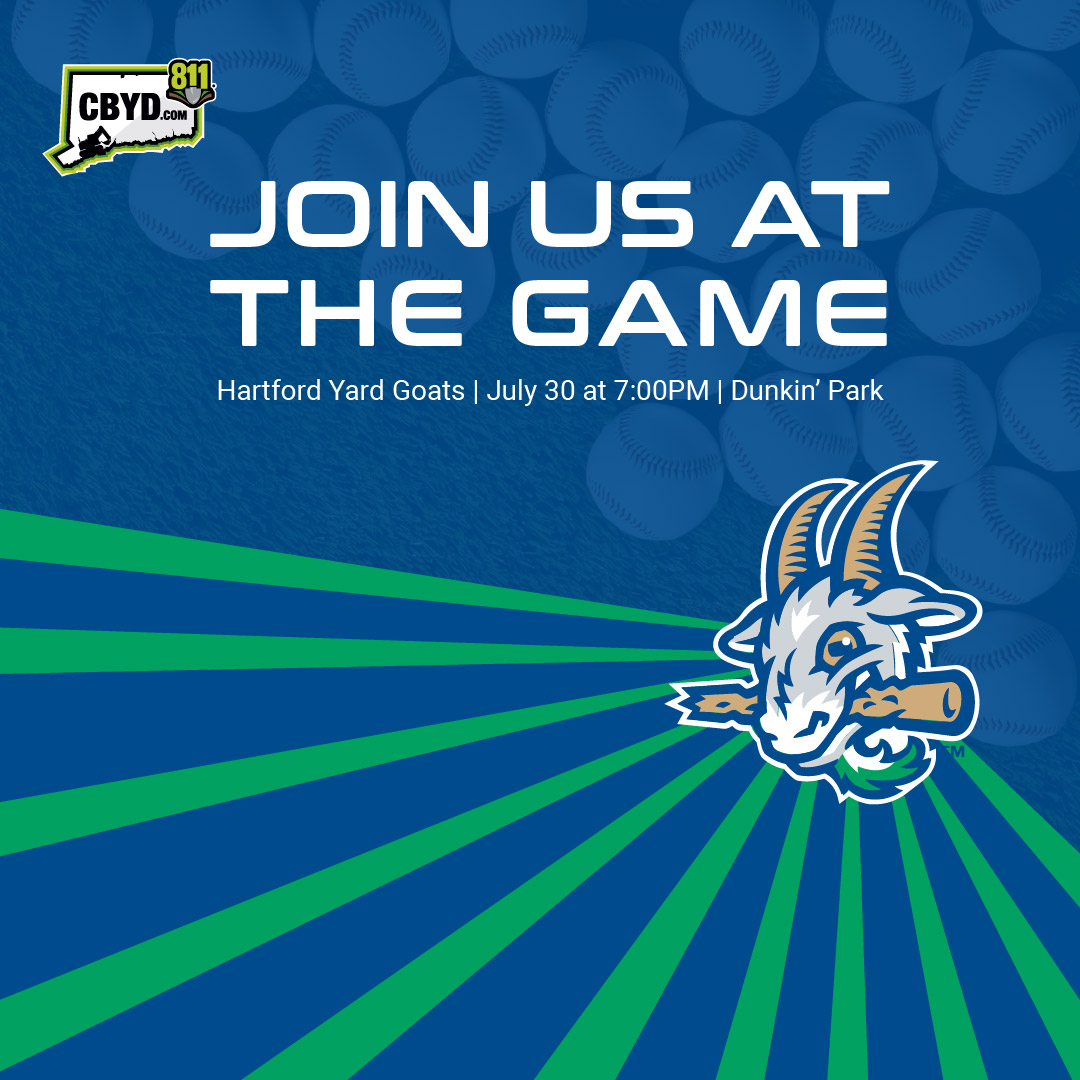 CBYD811's tweet image. CBYD is thrilled to sponsor the Hartford Yard Goats game on July 30 at 7:00 PM!
Get your tickets, bring your crew, and join us at Dunkin’ Park for a night of fun and safe digging awareness. ⚾
#CBYD #SafeDigging #HartfordYardGoats