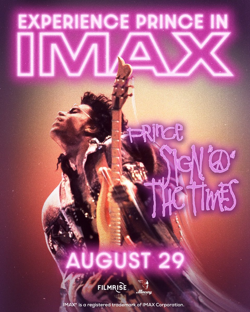 prince's tweet image. Here we are folks, the dream we all dream of: Prince: Sign o' the Times arrives for the first time in IMAX! Get tickets now at imax.com/prince