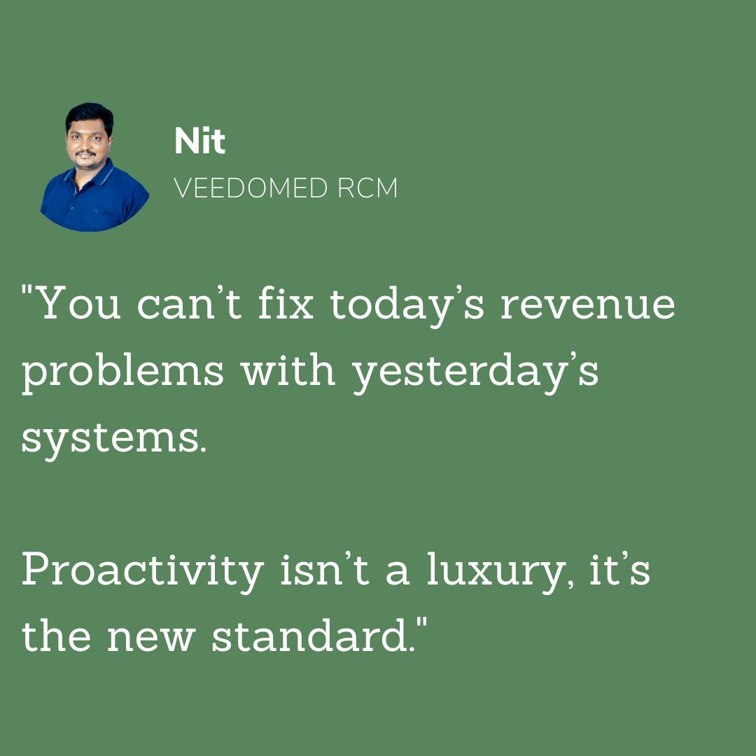 selvaa1986's tweet photo. RCM always feels one step behind.

Delayed claims. Piled-up denials.

Why? Most systems react , they don’t prevent.

Proactive RCM means fewer errors, faster cash, and smarter teams.

You can’t fix revenue problems with yesterday’s tools.

#RCM #HealthcareFinance #ProactiveRCM https://t.co/OAMZ6pnMSh