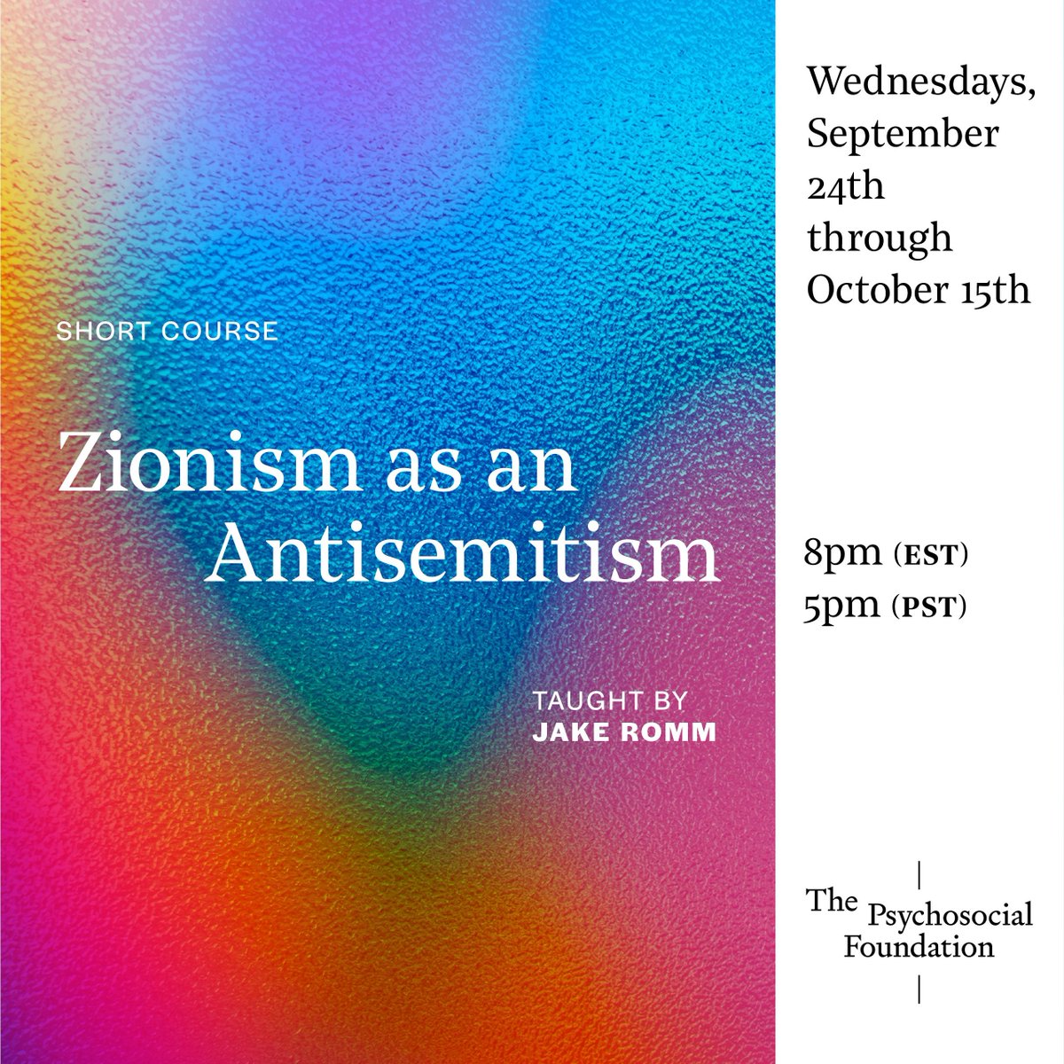 jake_romm's tweet image. Come study with me!
I'll be running a short course this fall with the @PsychosocialFo1 on Zionism as an Antisemitism--course description and registration link below👇
thepsychosocialfoundation.org/short-courses