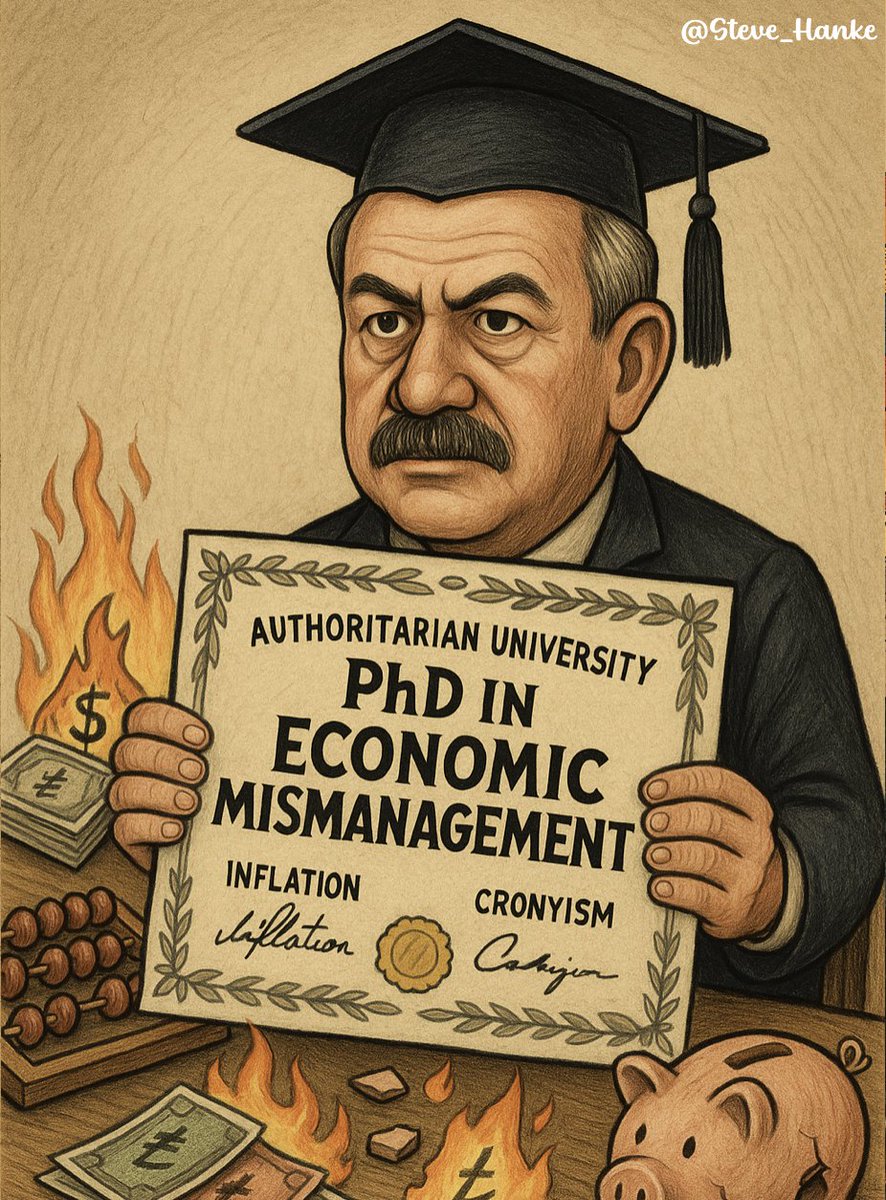 steve_hanke's tweet image. #TurkeyWatch🇹🇷: Turkey’s budget for the first half of 2025 reached a deficit of 980 billion lira.
Erdogan = PHD IN ECONOMIC MISMANAGEMENT.