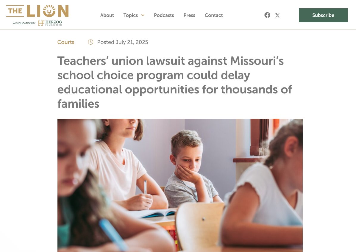 afcpress's tweet image. The latest school choice law fare headlines from Missouri illustrate, once again, how the teachers union will stop at nothing to delay and disrupt educational freedom across our nation.
