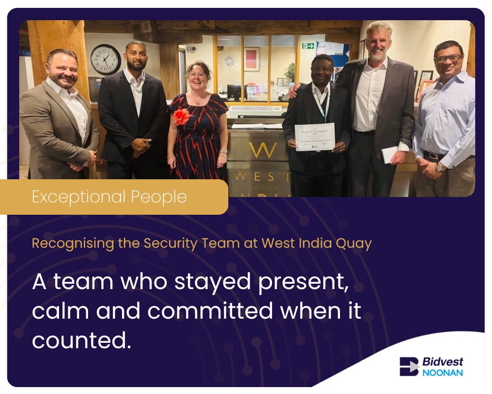 Security team at West India Quay commended for swiftly aiding a woman in distress, ensuring her safety, supporting emergency services, and following up on her care. Director Chris Rugg presented awards for their professionalism.