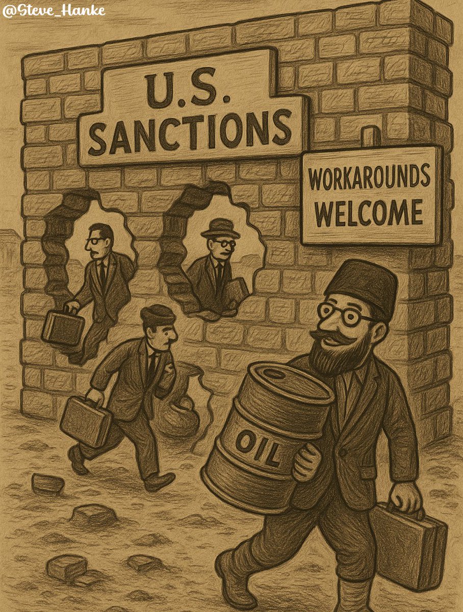 steve_hanke's tweet image. #IranWatch🇮🇷: US has announced additional sanctions on 22 firms affiliated with Iran’s oil export banking network.
SANCTIONS = A MILLION WORKAROUNDS = BACKFIRE.