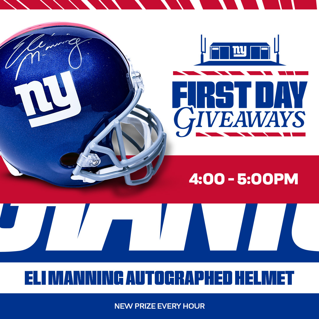 Giants's tweet image. Eli Manning autographed helmet ‼️
Enter now for a chance to win: giants.com/firstdaygiveaw…