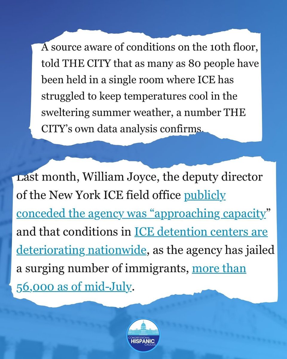 HispanicCaucus's tweet image. ICE deliberately lied about the inhumane operations on the 10th floor of 26 Federal Plaza. The CHC will hold them accountable to the fullest extent of the law.