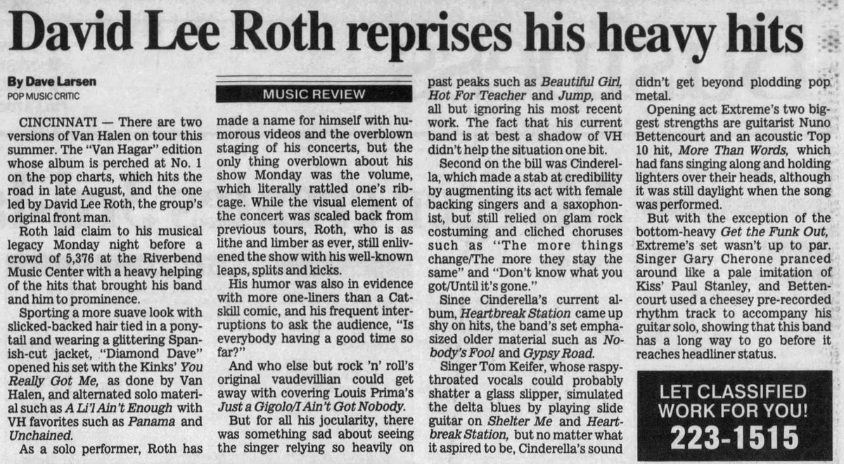 VH_History's tweet image. This Day in VH 7/22/1991: @DavidLeeRoth plays the Riverbend Music Center in Cincinnati, Ohio.