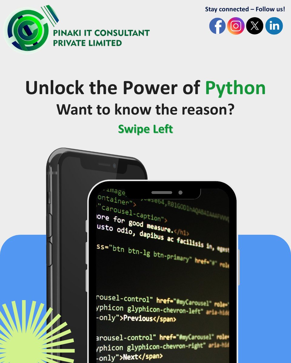 Pinakiithub's tweet image. At Pinaki IT Consultant Pvt. Ltd., we empower learners with the most in-demand digital skills of tomorrow — starting with Python.
📞 Call: +91 88005 95295
🌐 Visit: pinakiithub.com
.
.
#PinakiITHub #PythonMasterclass #LearnPythonFree #PythonForAI #TechSkills2025