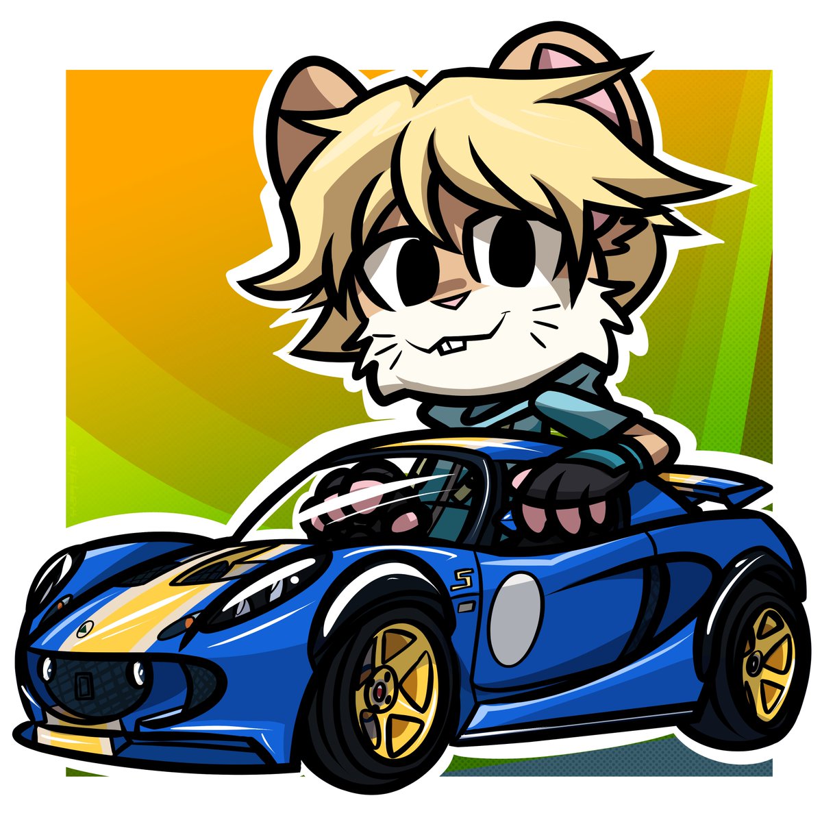 🎨: Quiflex (FA) 
Chibi styled Jayko and his Exige! 🐭💙 
#furryart #chibi #mouse #car