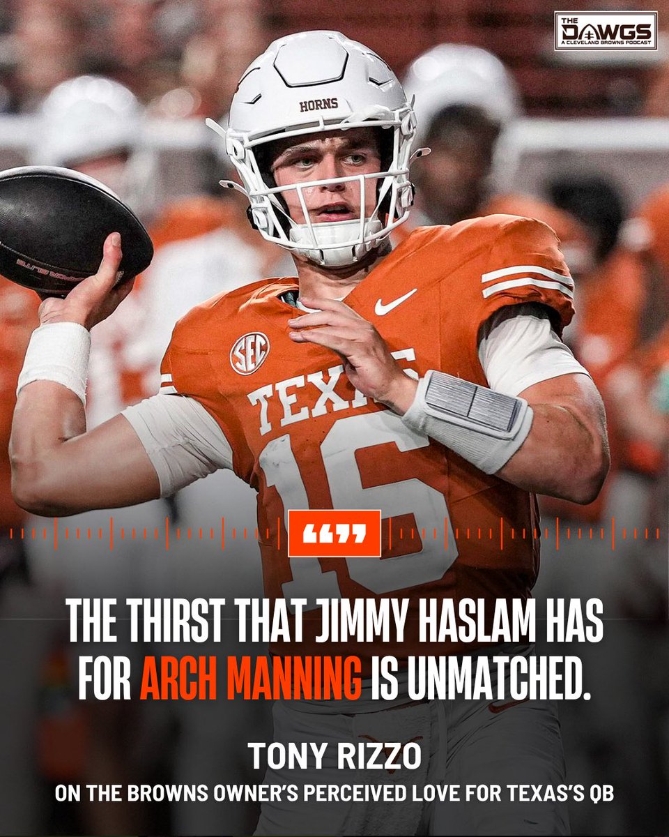 thedawgspodcast's tweet image. Apparently we can’t go very long without talking about the Browns and Arch Manning.
Yesterday, Tony Rizzo said what he’s heard about the Texas quarterback.
“The thirst that Jimmy Haslam has for Arch Manning is unmatched…it was described to me by a billionaire that said in a…