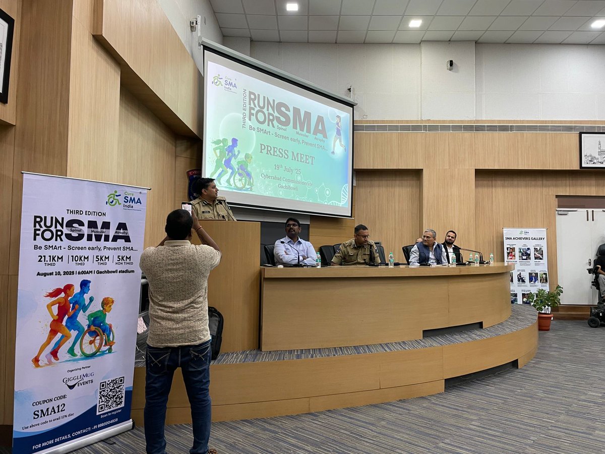 Cure SMA Foundation of India 🇮🇳 (@curesmaindia) on Twitter photo Dr.Radha Rama Devi, Senior Geneticist, Dr.Giriraj Chandak, expert on Rare Diseases, CCMB <a href="/chandakgrc/">GIRIRAJ R CHANDAK</a> & our SMArt Warriors Pratyush n Anushka for joining us in this event.
See you on 10 Aug 2025, 6AM in Gachibowli stadium to join the Run!!! #SMAAwareness #RunForCause #RunForSMA Dr.Radha Rama Devi, Senior Geneticist, Dr.Giriraj Chandak, expert on Rare Diseases, CCMB <a href="/chandakgrc/">GIRIRAJ R CHANDAK</a> & our SMArt Warriors Pratyush n Anushka for joining us in this event.
See you on 10 Aug 2025, 6AM in Gachibowli stadium to join the Run!!! #SMAAwareness #RunForCause #RunForSMA