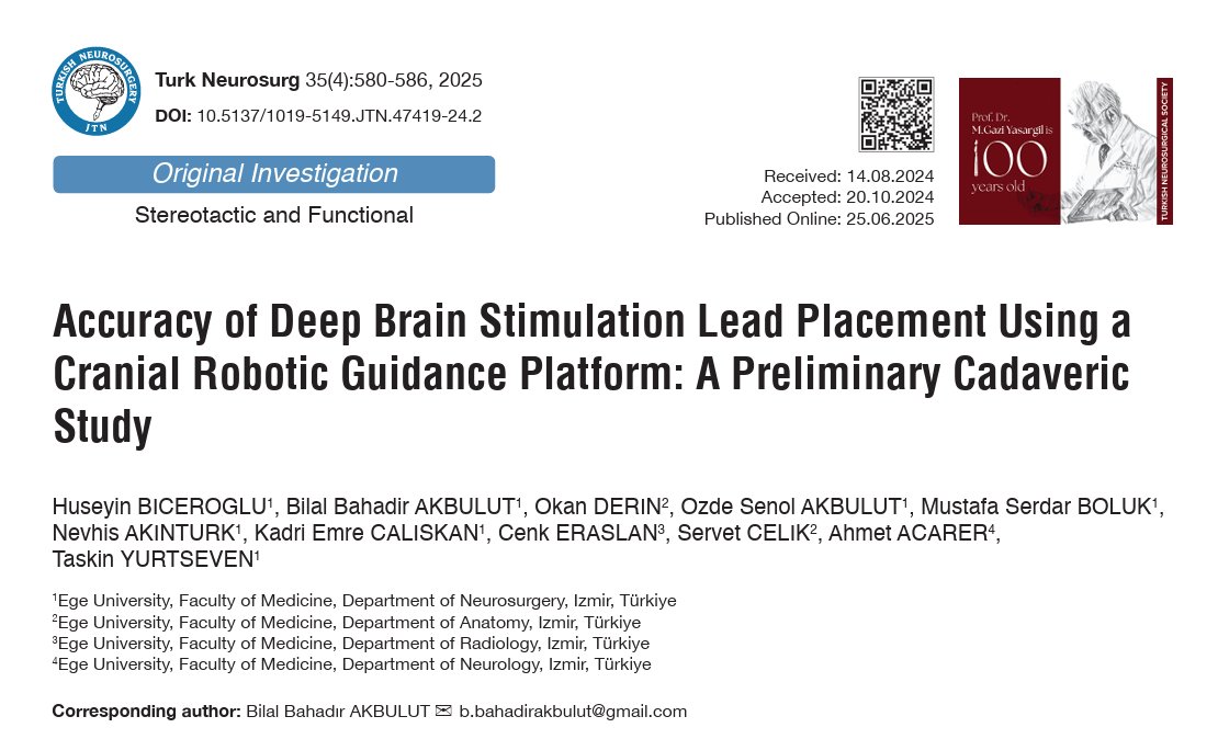 JTN_Turkish's tweet photo. New in Turkish Neurosurgery: Study tests a 3D-printed DBS lead holder for accurate electrode placement!  Results show promise for DBS workflows, with minor deviations. Read more!  [https://t.co/UfhaJGEH5q] #Neurosurgery #DBS #3DPrinting #ParkinsonsDisease https://t.co/hYrQfv0Dzc