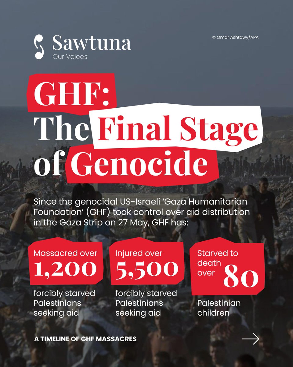 🧵(1/10) The US-Israeli Gaza Humanitarian Foundation (GHF) - more accurately termed the Gaza Holocaust Foundation - was established to enact the final stage of genocide in Gaza. We document their daily massacres of forcibly starved Palestinians >