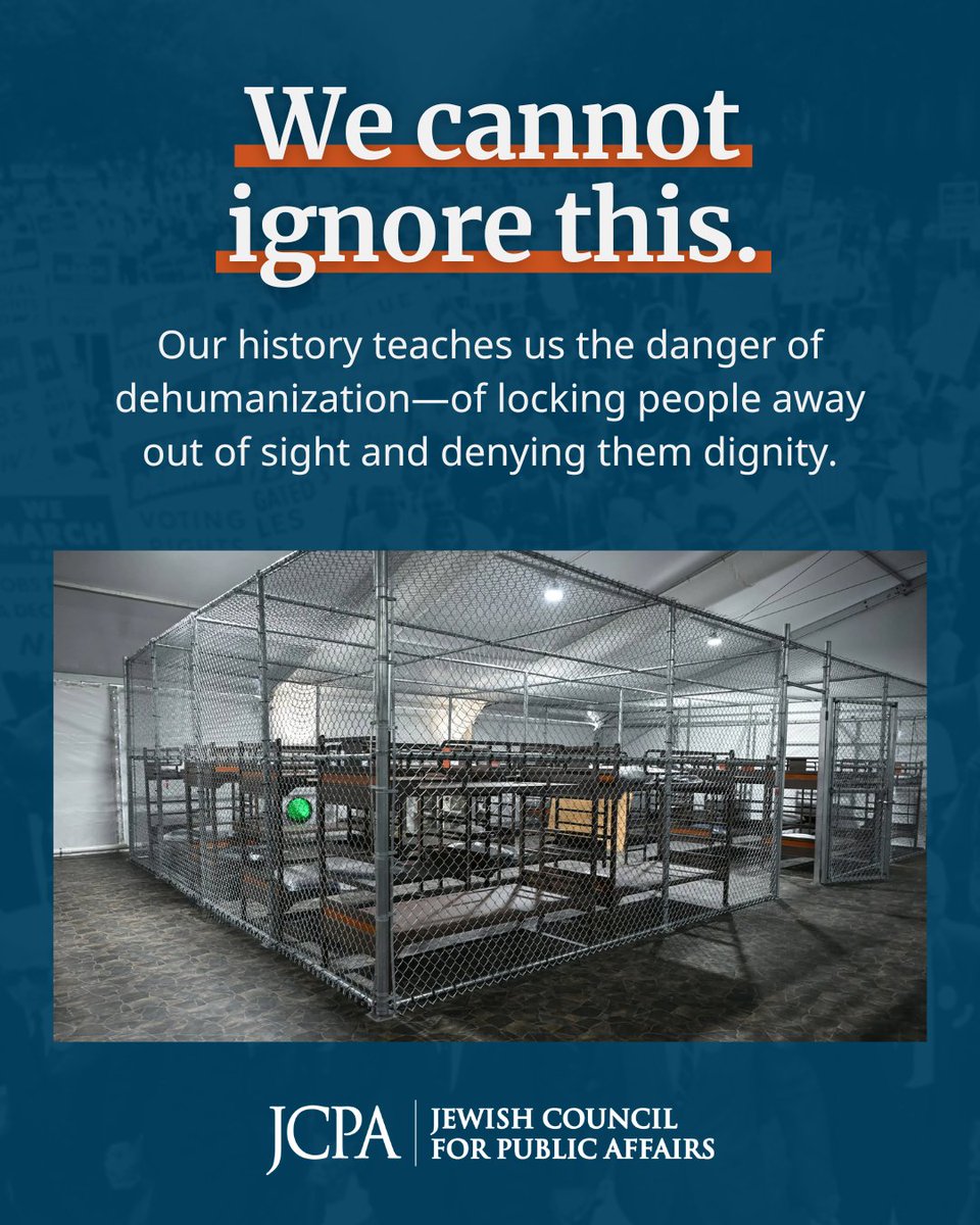 theJCPA's tweet image. A new detention site in the Florida Everglades is holding immigrants in sweltering, unsanitary, inhumane conditions. The Jewish community knows the dangers of dehumanization. This isn’t safety—it’s a moral failure.
