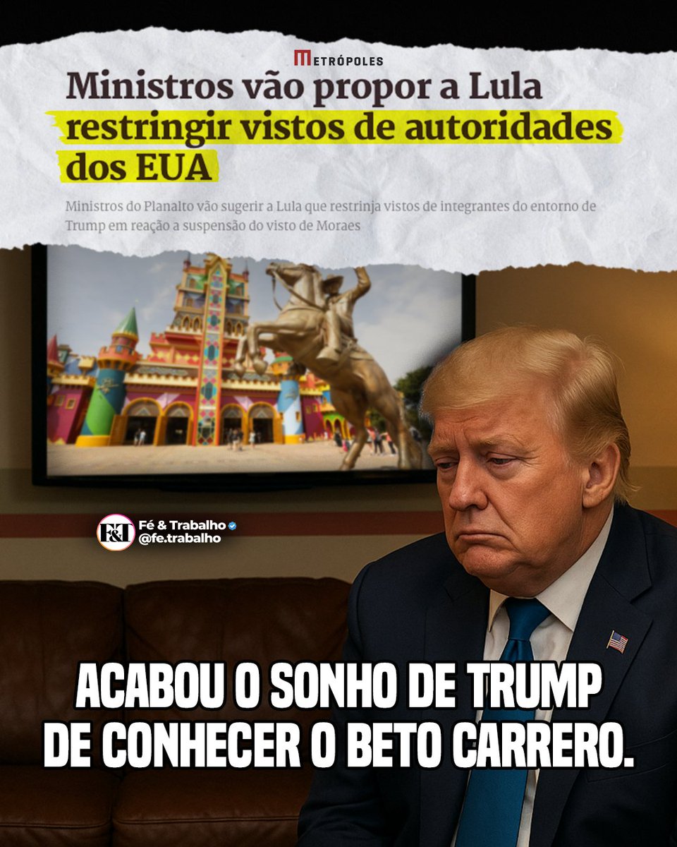 FeTrabalho1's tweet image. Agora é só assistir pela TV, Trump... 😂
--
#trump #forapt #foralula #liberdade #brasil #governo #estado #eua